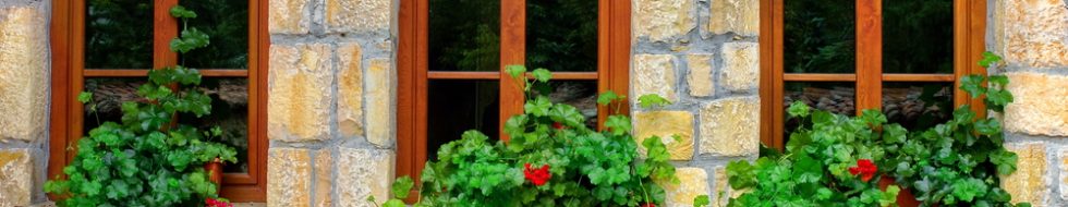 3 wooden windows with added foliage