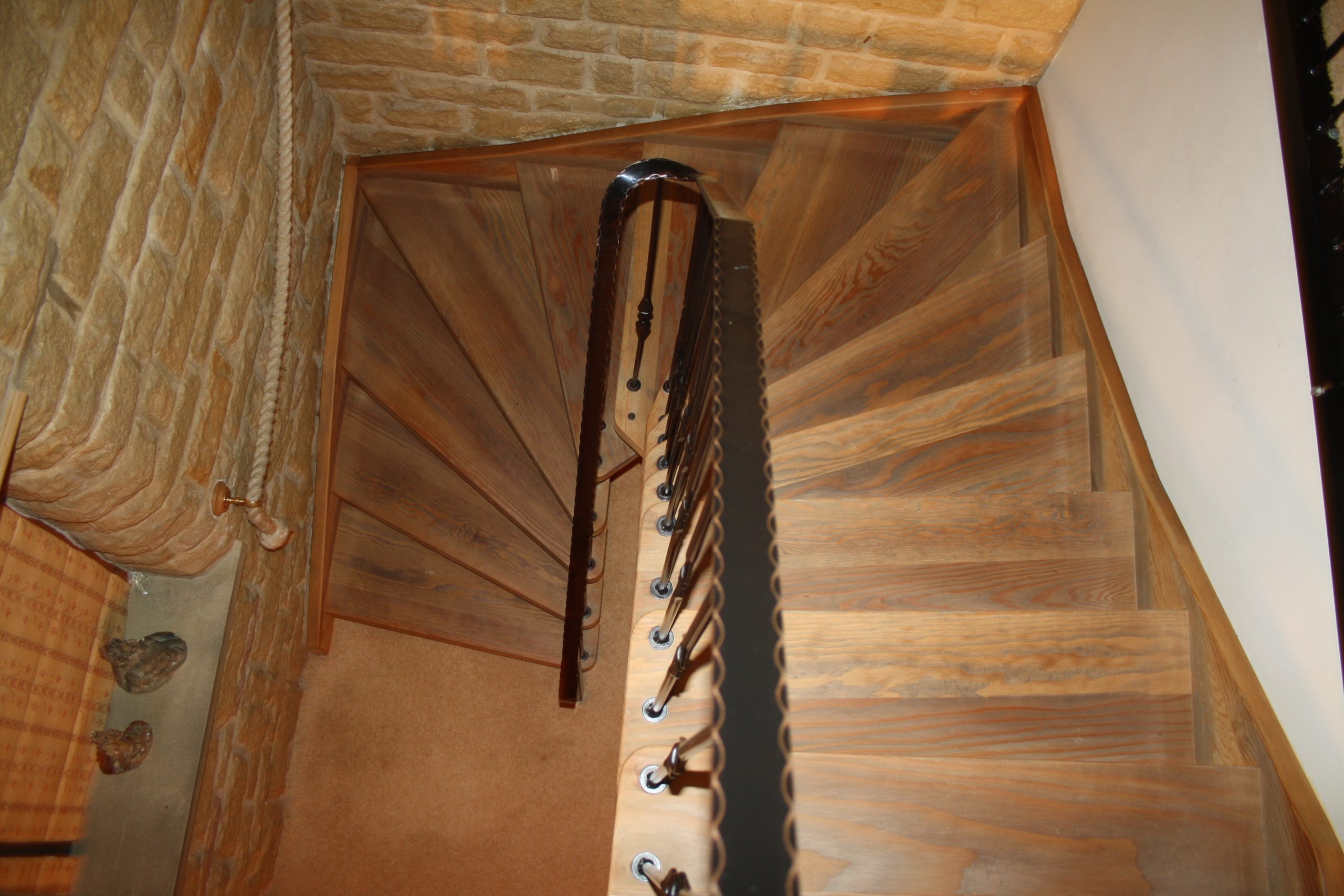 Eagle eye view of wooden staircase