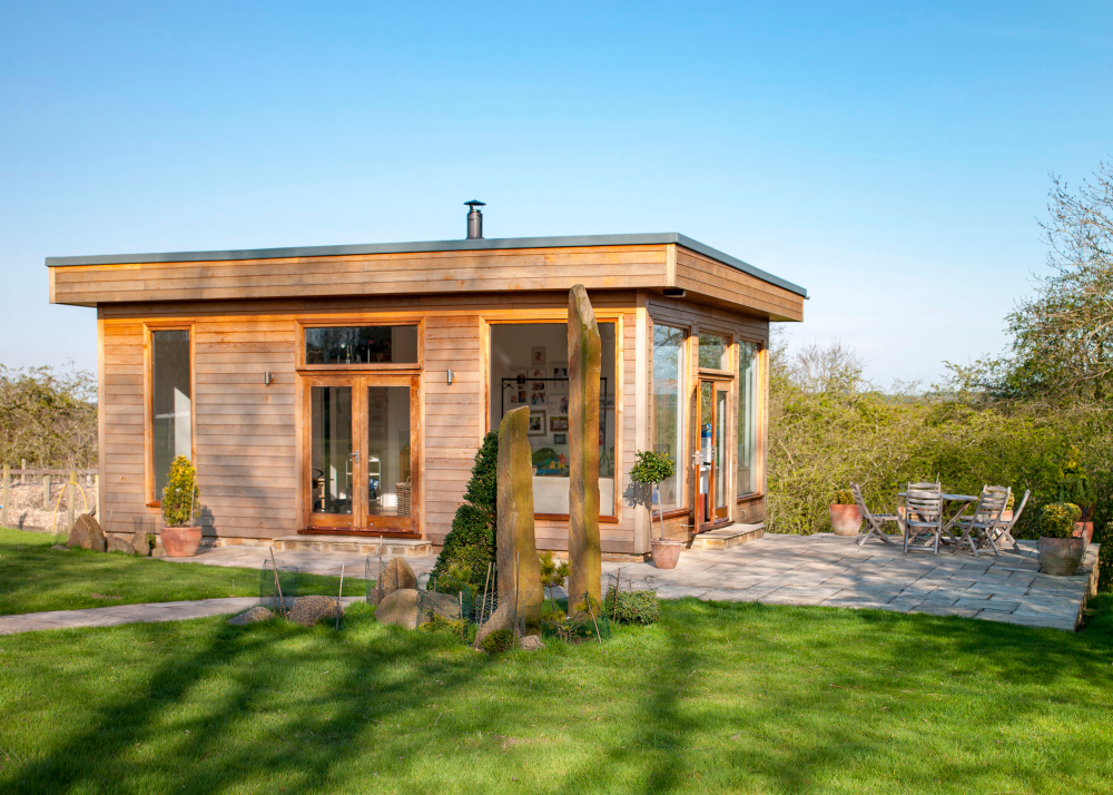 Long shot of a garden room on a summers day