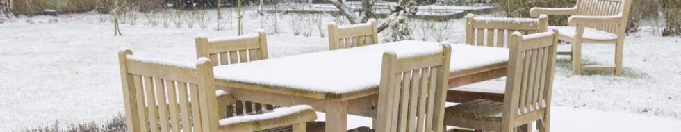 Snow covered garden furniture